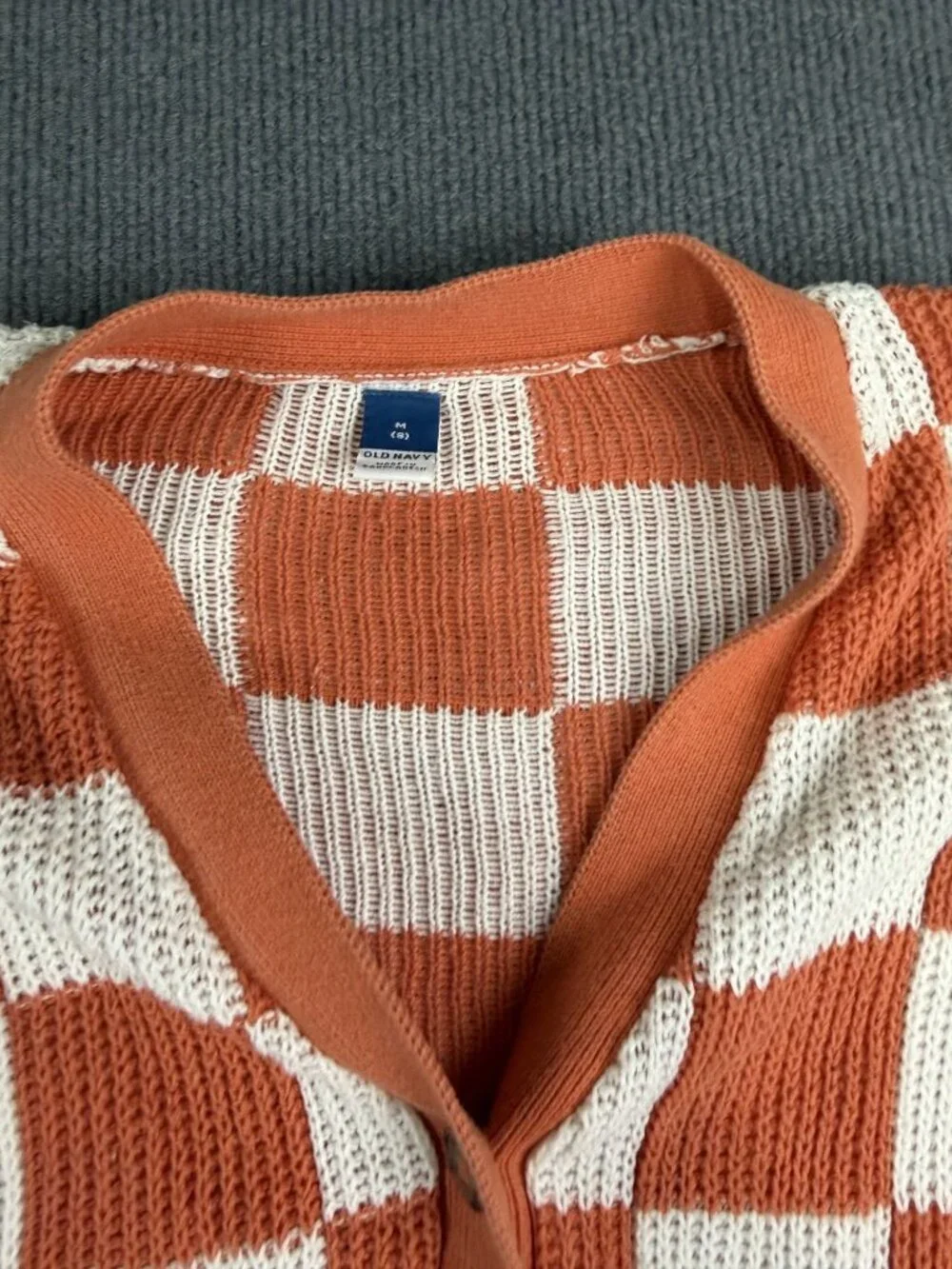 Old Navy Kids Orange & White Checkered Knit Button-Up Cardigan Size M (8)